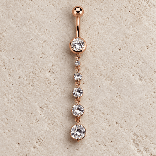 Rose Gold Plated Cascading CZ Dangle Navel Ring - Skin Metals