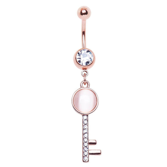 Rose Gold Plated Cat's Eye Key Dangle Navel Ring