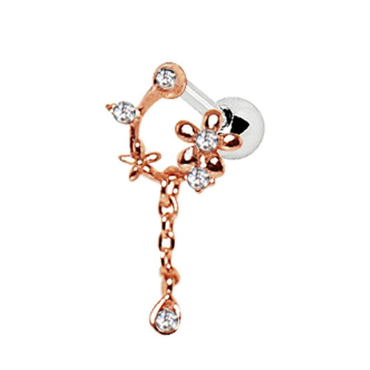 Rose Gold Plated Enchanted Flower Vine Dangle Cartilage Earring Cartilage Impulse Piercings