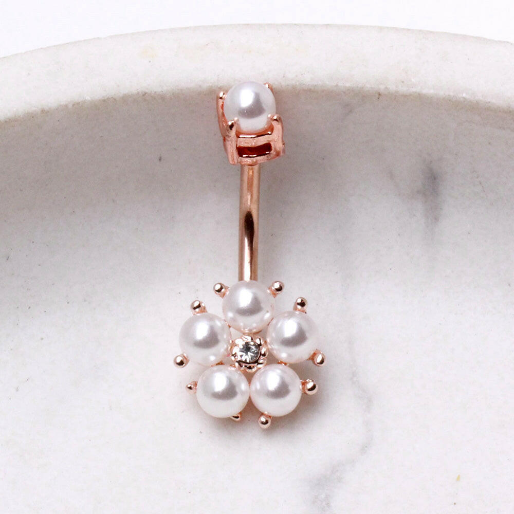 Rose Gold Plated Enchanted Pearl Navel Ring Navel Ring Impulse Piercings