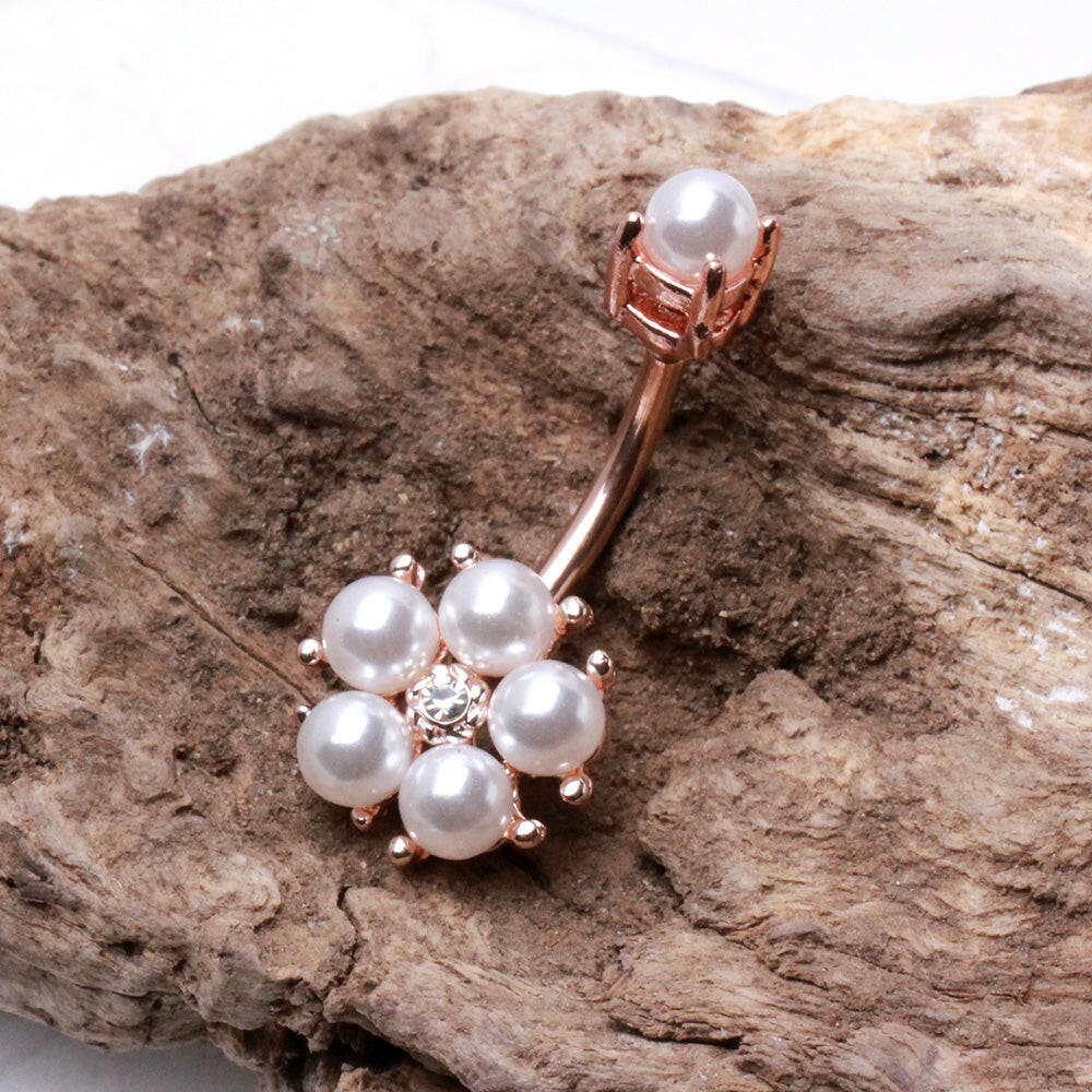 Rose Gold Plated Enchanted Pearl Navel Ring Navel Ring Impulse Piercings