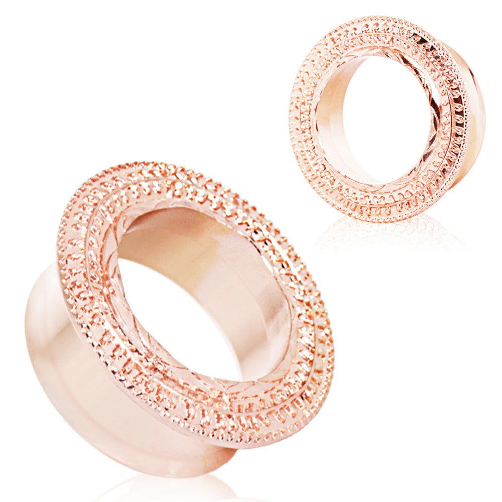 Rose Gold Plated Entice Filigree Double Flare Tunnel Plug Plugs Impulse Piercings 2 gauge (6mm)