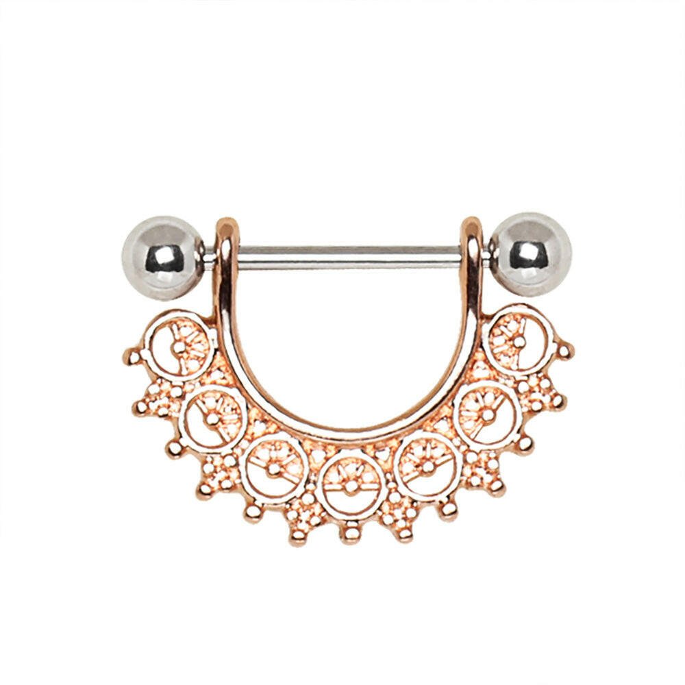 Rose Gold Plated Filigree Fan Design Nipple Ring Nipple Ring Impulse Piercings