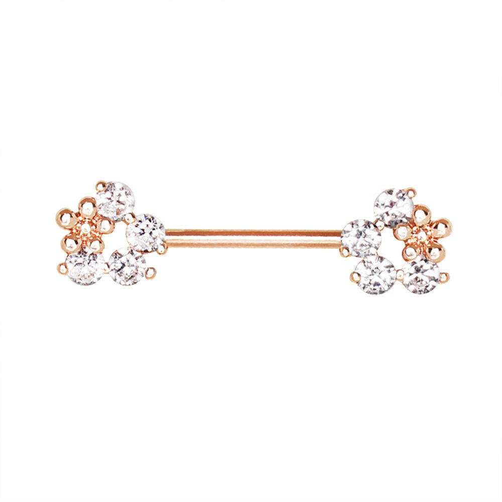 Rose Gold Plated Flower Fields Nipple Bar Nipple Ring Impulse Piercings