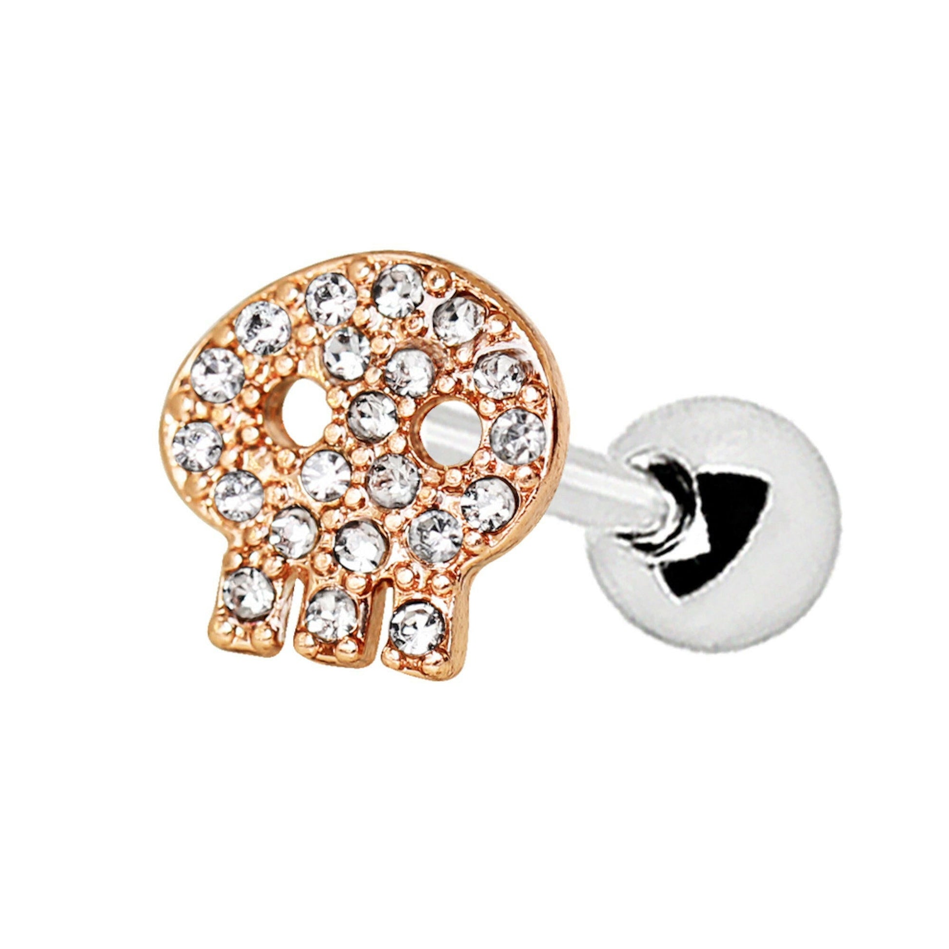 Rose Gold Plated Gleaming Skull Cartilage Earring Cartilage Earring Impulse Piercings 16 gaugeLength: 1/4"