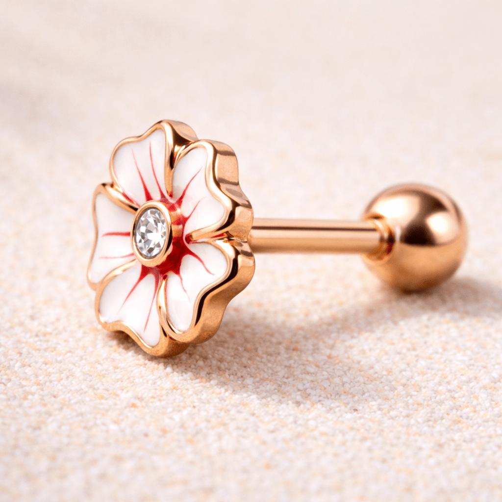 Rose Gold Plated Hawaiian Hibiscus Flower Cartilage Earring - Skin Metals