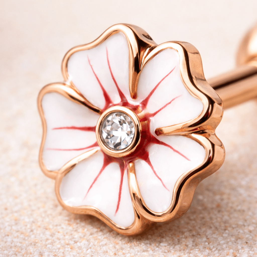 Rose Gold Plated Hawaiian Hibiscus Flower Cartilage Earring - Skin Metals