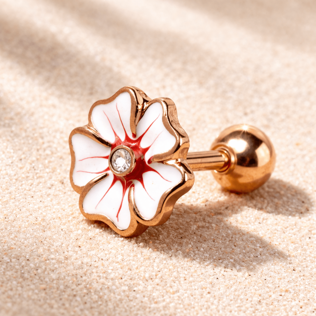 Rose Gold Plated Hawaiian Hibiscus Flower Cartilage Earring - Skin Metals