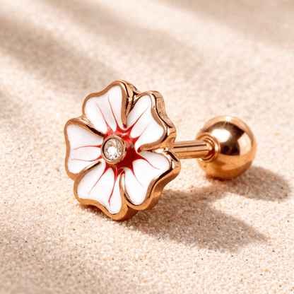 Rose Gold Plated Hawaiian Hibiscus Flower Cartilage Earring - Skin Metals