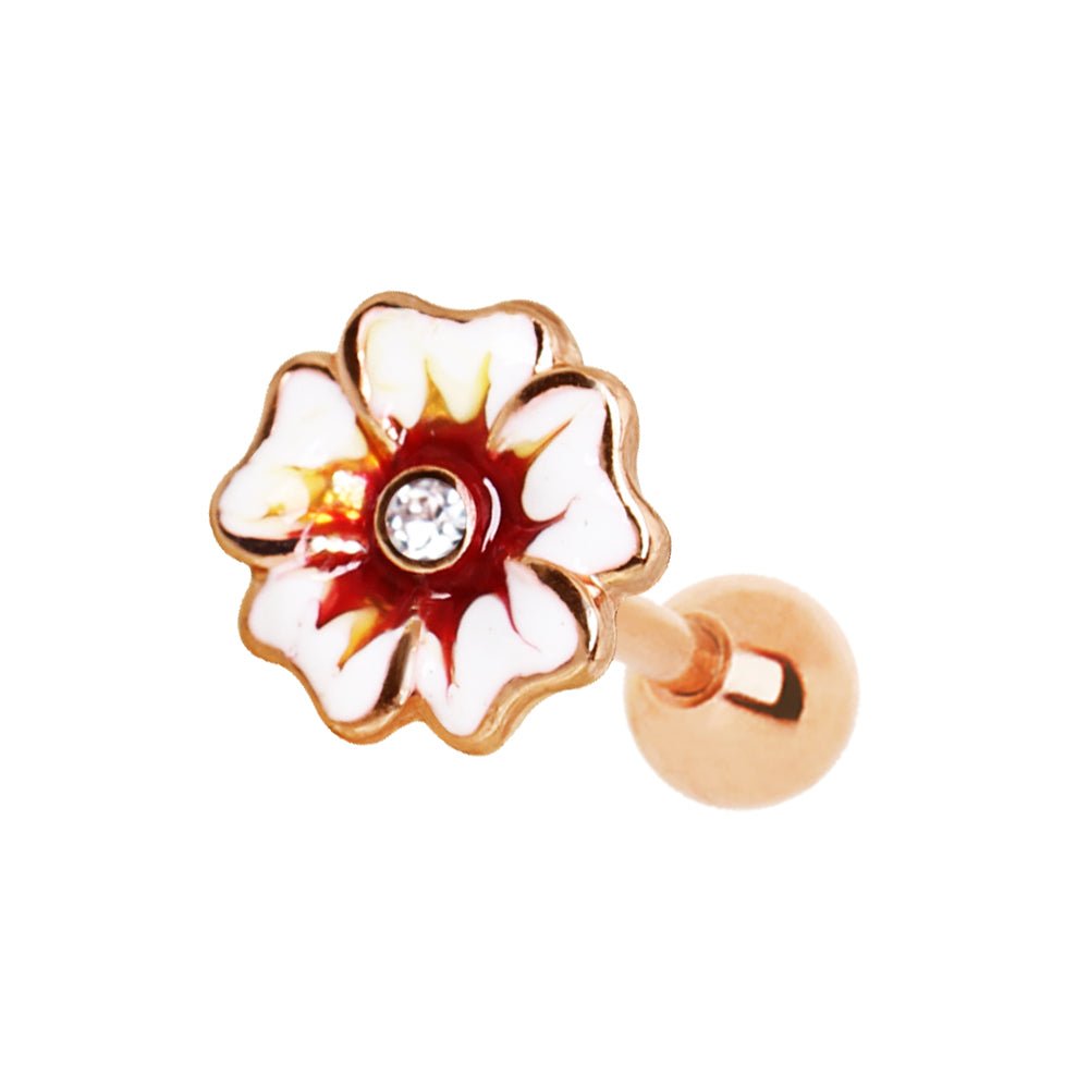 Rose Gold Plated Hawaiian Hibiscus Flower Cartilage Earring - Skin Metals