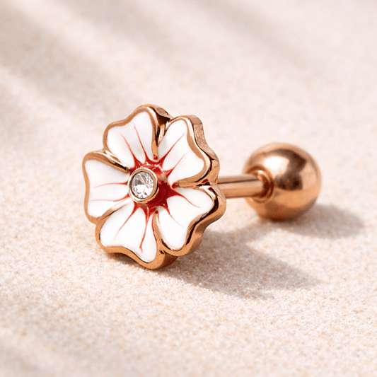 Rose Gold Plated Hawaiian Hibiscus Flower Cartilage Earring