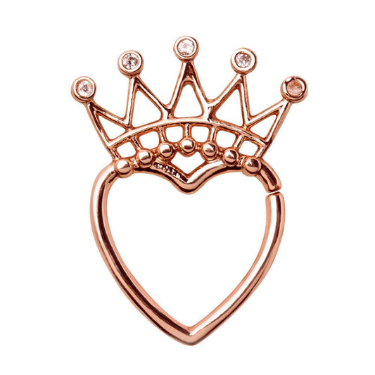 Rose Gold Plated Jeweled Crown Heart Seamless Ring Seamless Ring Impulse Piercings