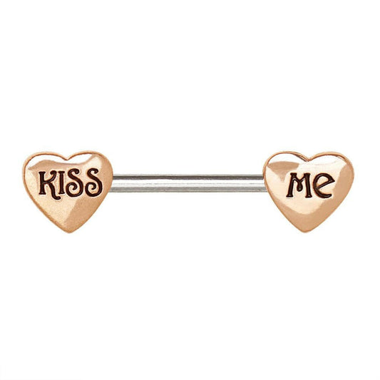 Rose Gold Plated "Kiss Me" Heart Nipple Bar Nipple Ring Impulse Piercings