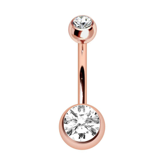 Rose-Gold Plated Navel Ring with Gemmed Balls