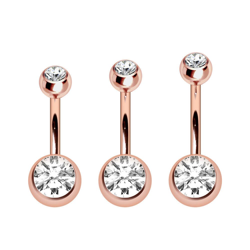 Rose-Gold Plated Navel Ring with Gemmed Balls