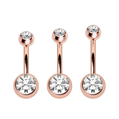 Rose-Gold Plated Navel Ring with Gemmed Balls