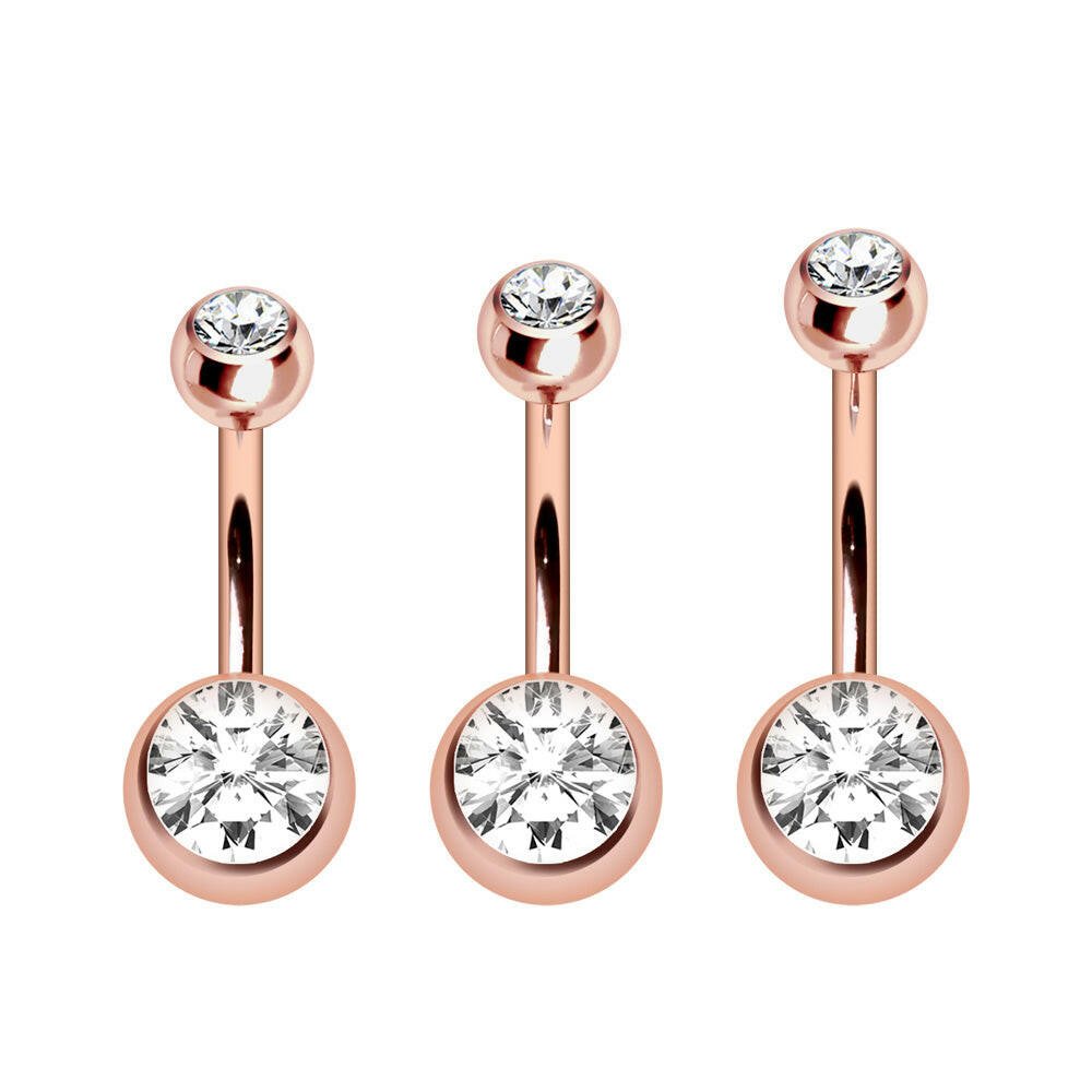 Rose-Gold Plated Navel Ring with Gemmed Balls Navel Ring Impulse Piercings