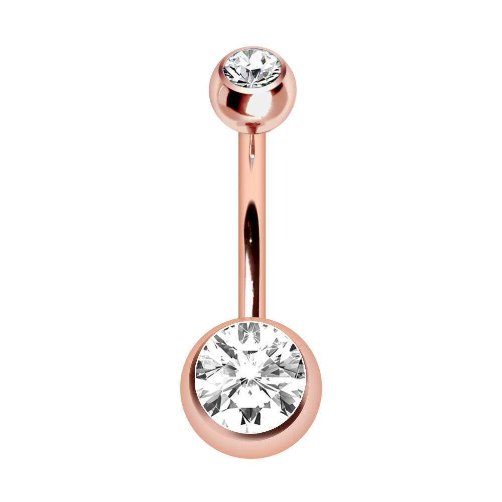 Rose-Gold Plated Navel Ring with Gemmed Balls Navel Ring Impulse Piercings 3/8"