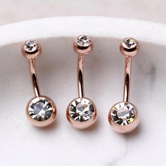 Rose-Gold Plated Navel Ring with Gemmed Balls