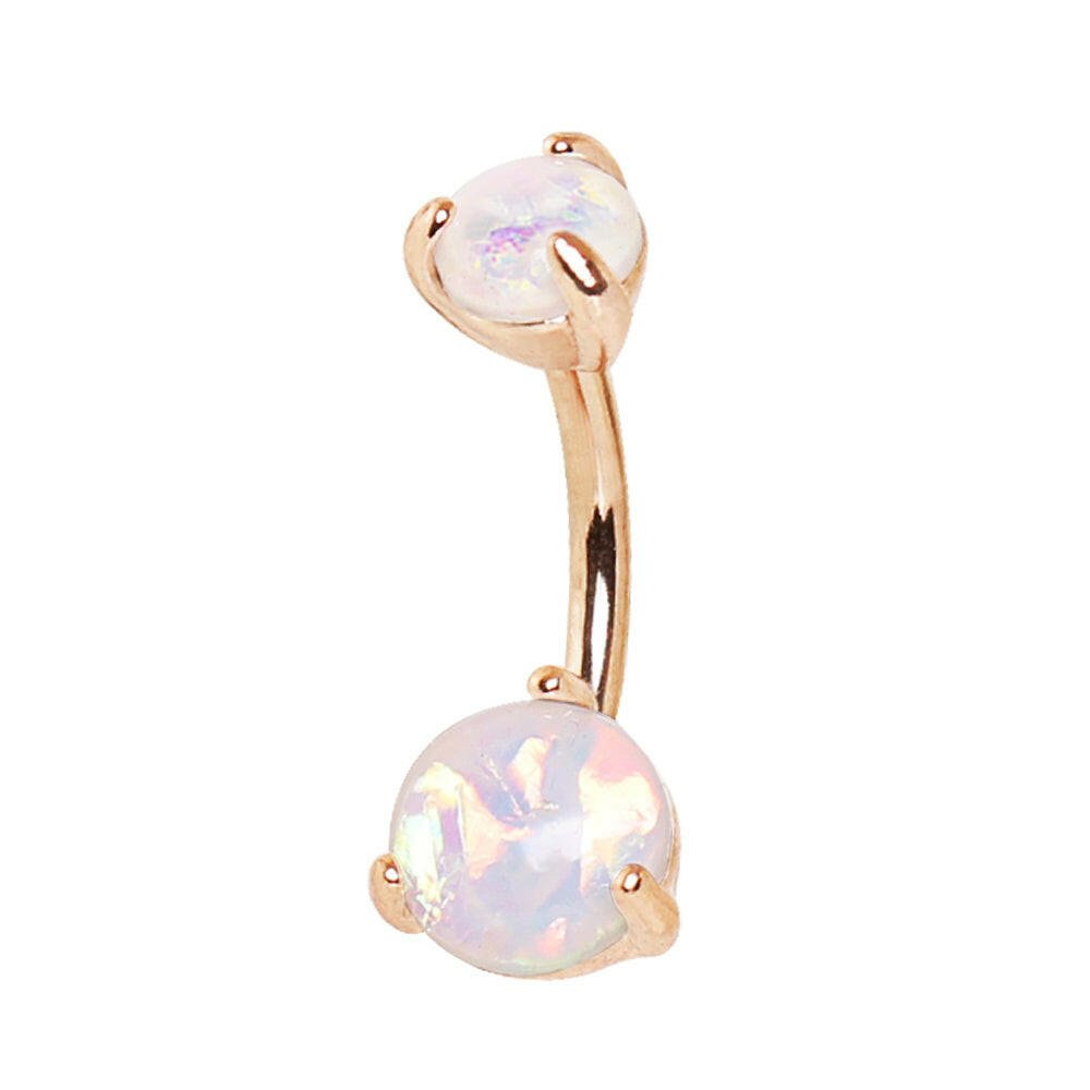 Rose Gold Plated Navel Ring with Prong Set White Synthetic Opal Navel Ring Impulse Piercings