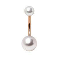 Rose Gold Plated Navel Ring with White Faux Pearls