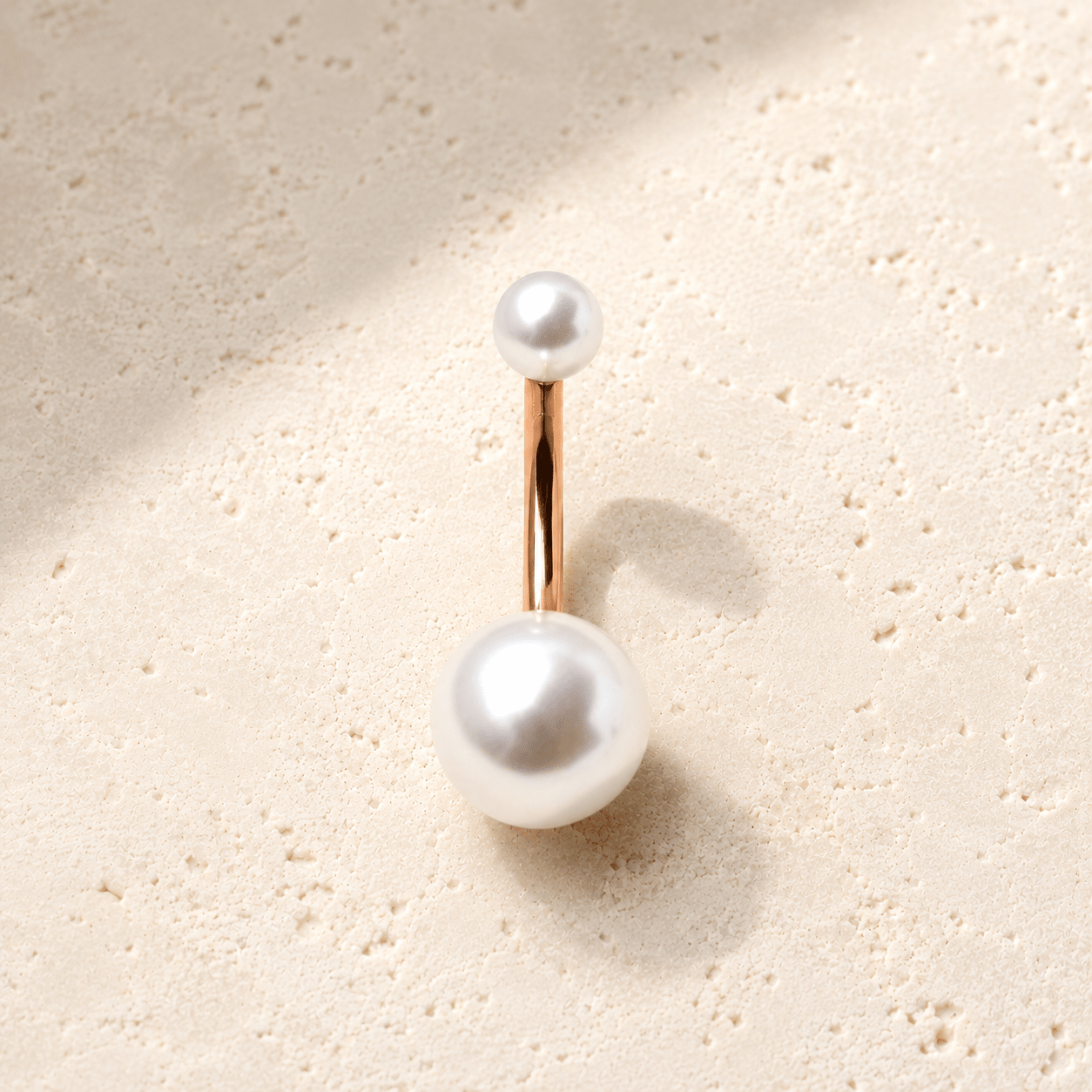 Rose Gold Plated Navel Ring with White Faux Pearls - Skin Metals