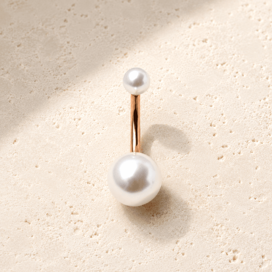 Rose Gold Plated Navel Ring with White Faux Pearls - Skin Metals