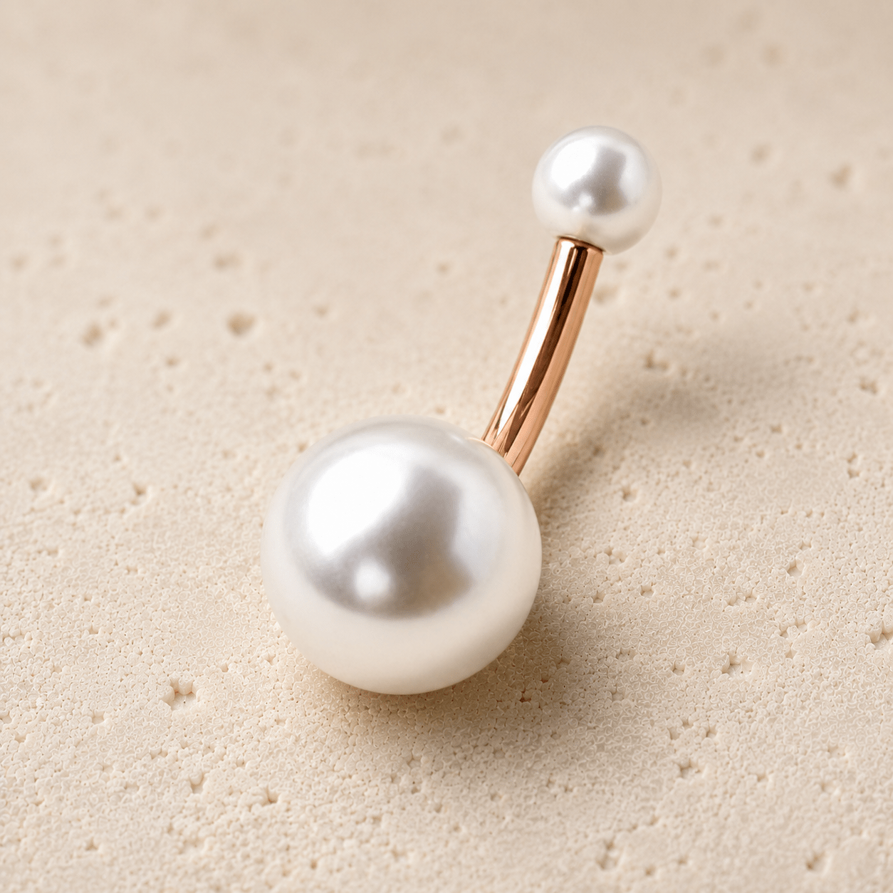 Rose Gold Plated Navel Ring with White Faux Pearls - Skin Metals
