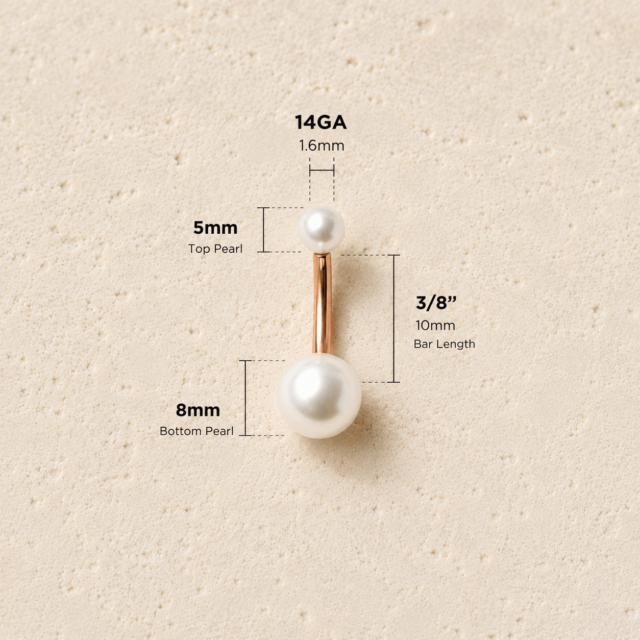 Rose Gold Plated Navel Ring with White Faux Pearls - Skin Metals
