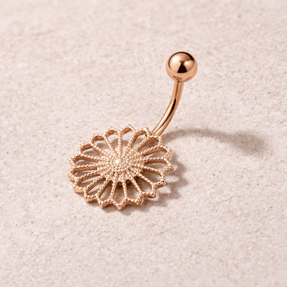 Rose Gold Plated Ornate Flower Navel Ring Navel Ring Impulse Piercings