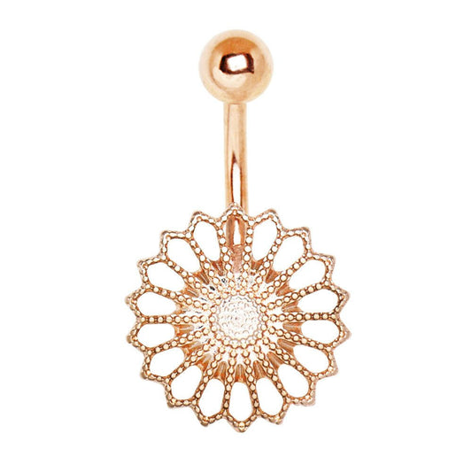 Rose Gold Plated Ornate Flower Navel Ring Navel Ring Impulse Piercings