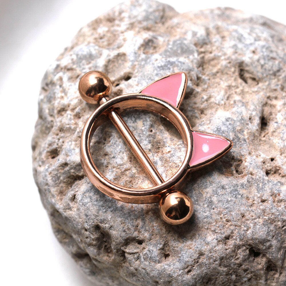 Rose Gold Plated Pink Cat Nipple Shield Nipple Ring Impulse Piercings