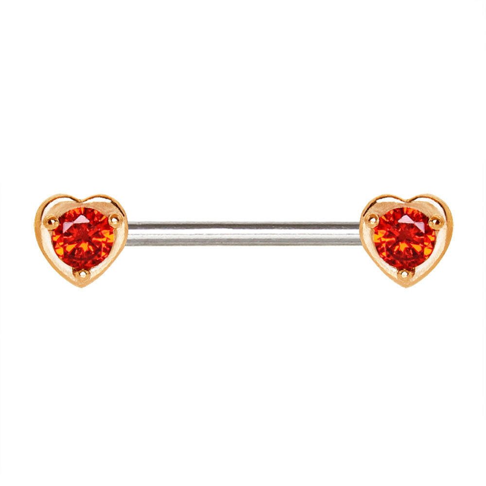 Rose Gold Plated Red CZ Heart Nipple Bar Nipple Ring Impulse Piercings