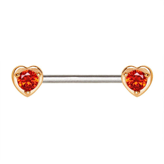 Rose Gold Plated Red CZ Heart Nipple Bar Nipple Ring Impulse Piercings