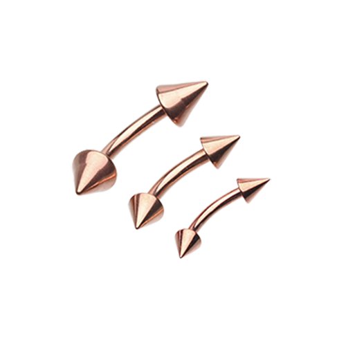 Rose Gold Plated Spike Curved Barbell Ring Curved Barbell Impulse Piercings 16 GA (1.2mm) 5/16" (8mm) 1/8" (3mm)