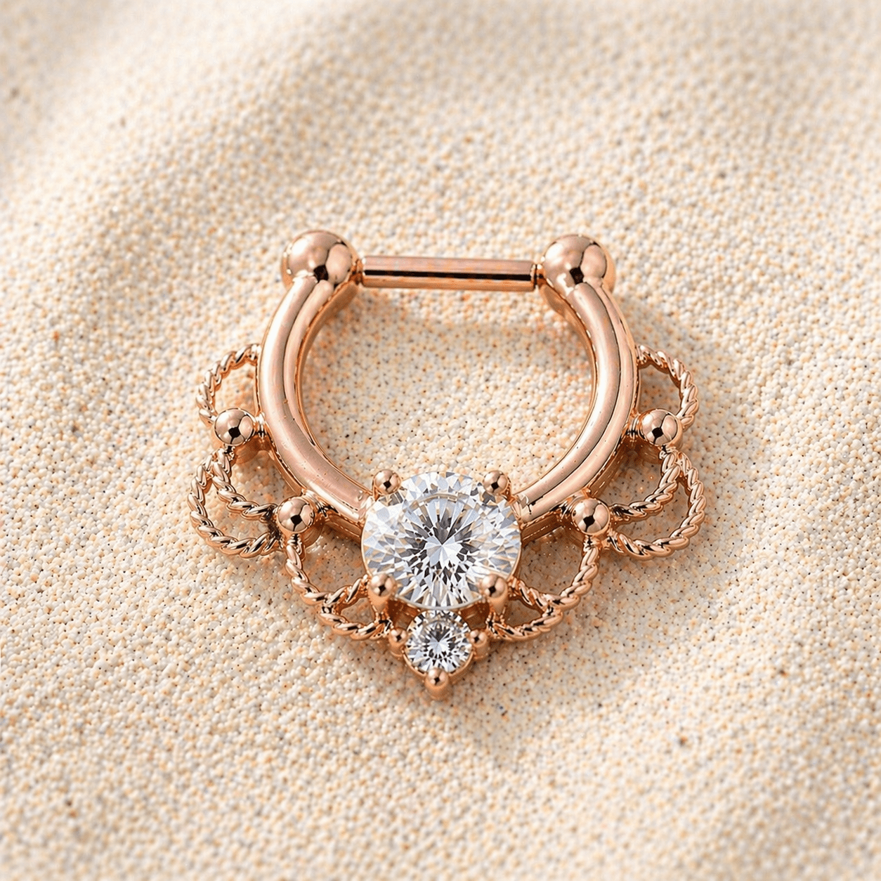 Rose Gold Plated Stainless Steel Made For Royalty Ornate Septum Clicker - Skin Metals