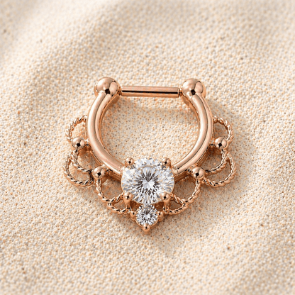 Rose Gold Plated Stainless Steel Made For Royalty Ornate Septum Clicker - Skin Metals