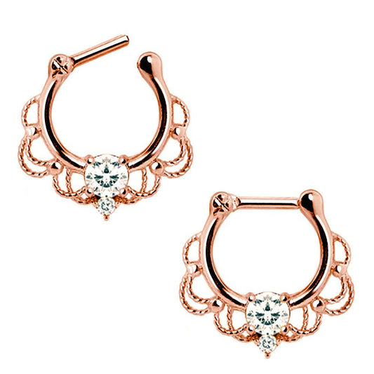 Rose Gold Plated Stainless Steel Made For Royalty Ornate Septum Clicker