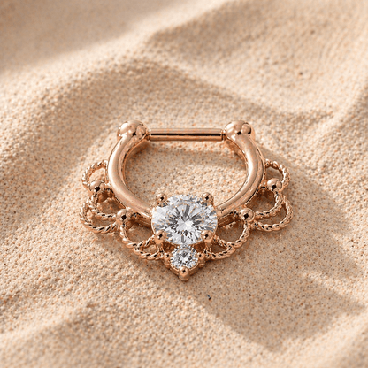 Rose Gold Plated Stainless Steel Made For Royalty Ornate Septum Clicker - Skin Metals