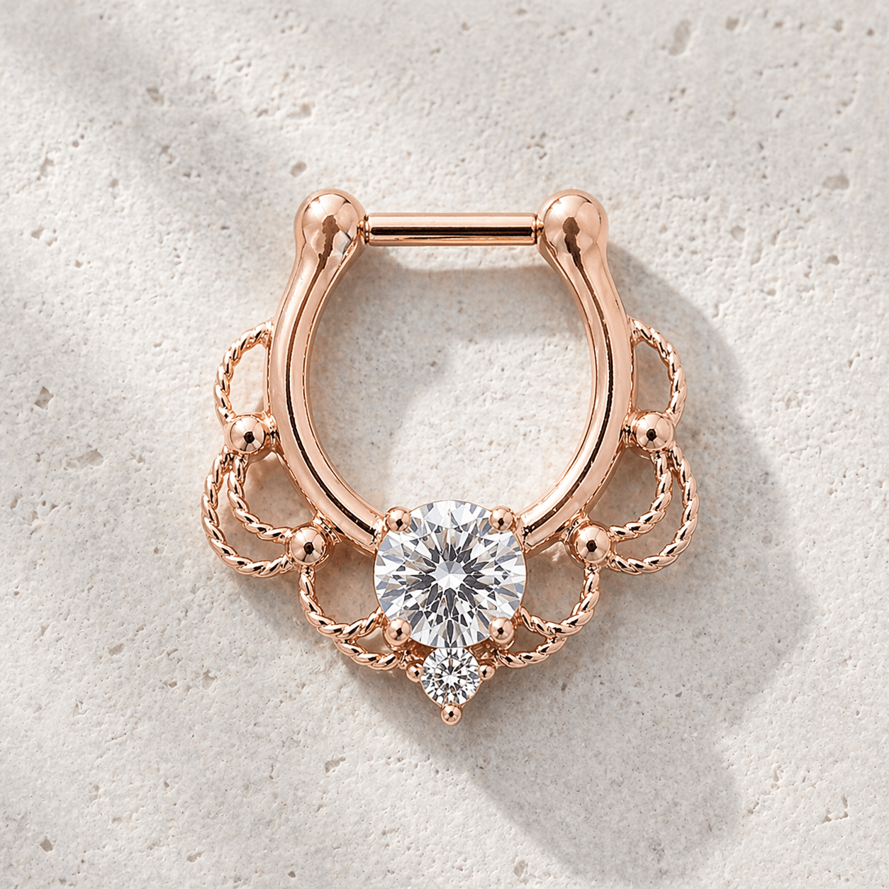 Rose Gold Plated Stainless Steel Made For Royalty Ornate Septum Clicker - Skin Metals