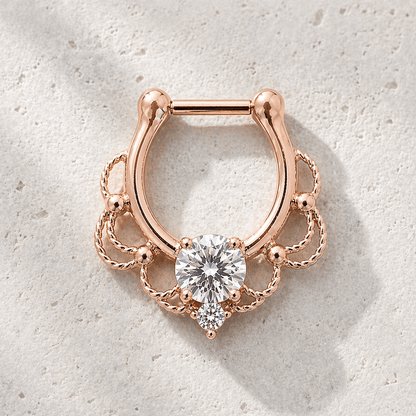 Rose Gold Plated Stainless Steel Made For Royalty Ornate Septum Clicker - Skin Metals