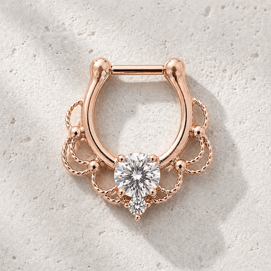 Rose Gold Plated Stainless Steel Made For Royalty Ornate Septum Clicker - Skin Metals