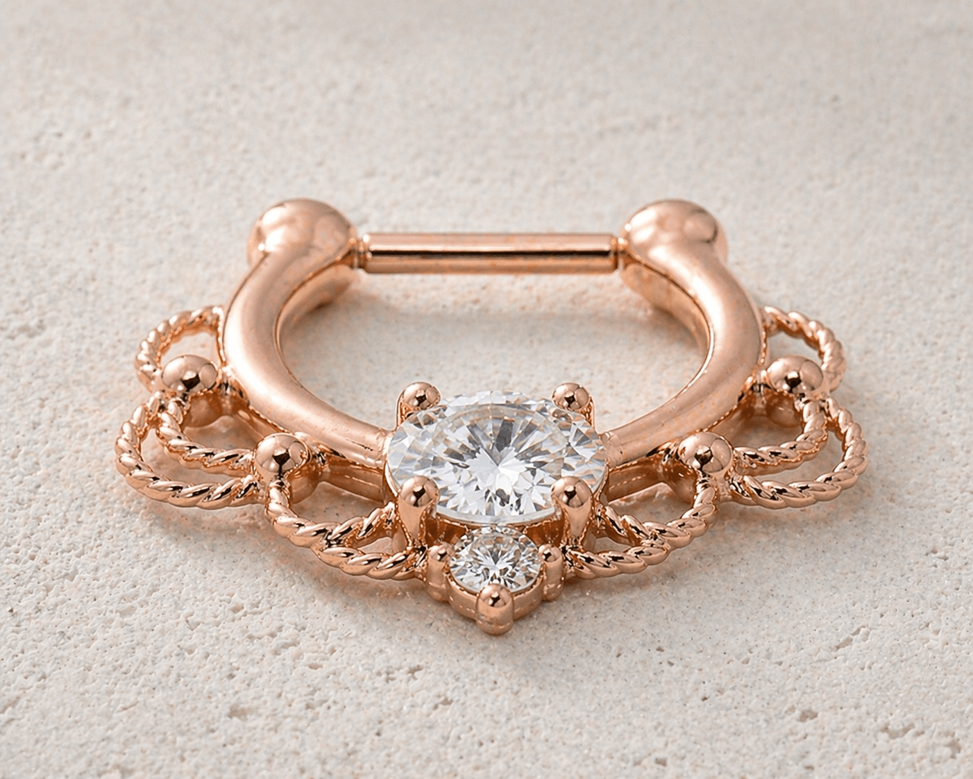 Rose Gold Plated Stainless Steel Made For Royalty Ornate Septum Clicker - Skin Metals