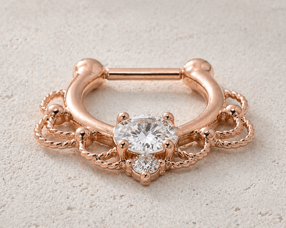 Rose Gold Plated Stainless Steel Made For Royalty Ornate Septum Clicker - Skin Metals