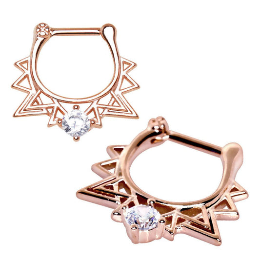 Rose Gold Plated Triangle Septum Clicker with CZ