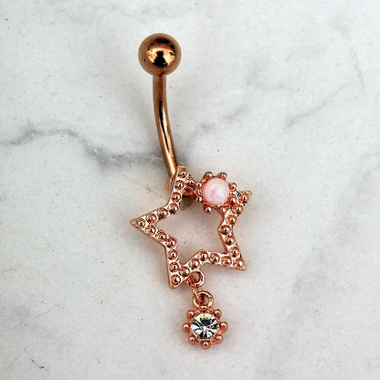 Rose Gold Plated Star Drop Navel Ring Navel Ring Impulse Piercings