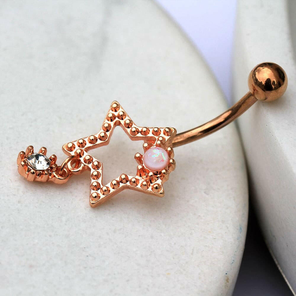 Rose Gold Plated Star Drop Navel Ring Navel Ring Impulse Piercings