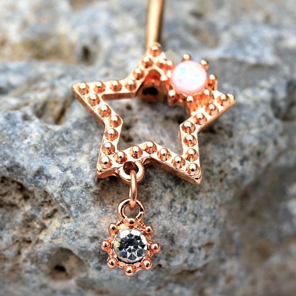 Rose Gold Plated Star Drop Navel Ring Navel Ring Impulse Piercings