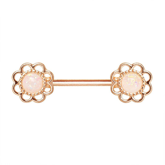 Rose Gold Plated Synthetic Opal Flower Nipple Bar Nipple Ring Impulse Piercings