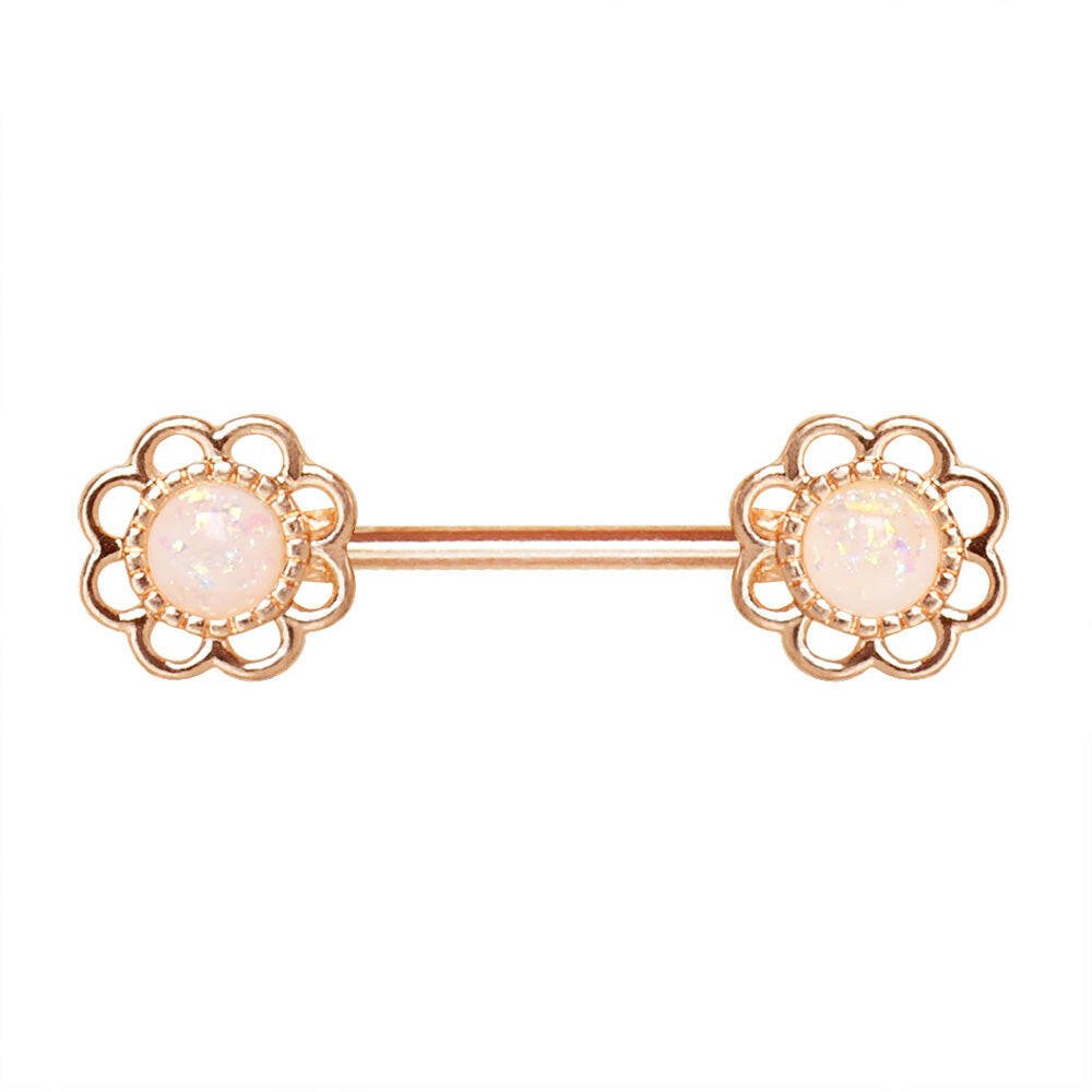 Rose Gold Plated Synthetic Opal Flower Nipple Bar Nipple Ring Impulse Piercings